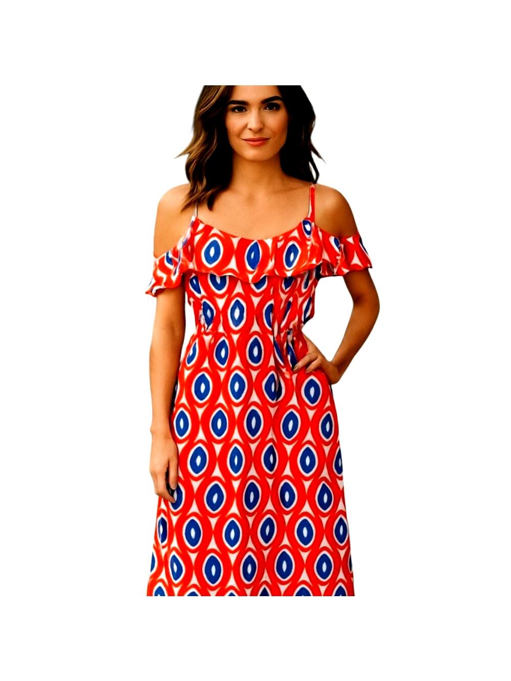 Peach Love Cream Medium Red Women's Strapless Maxi BOHO Sun Dress Miss 8 10 M
